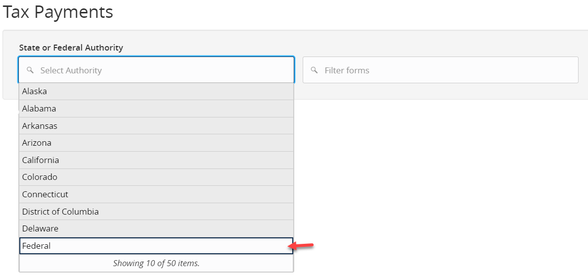 Select Federal Tax option