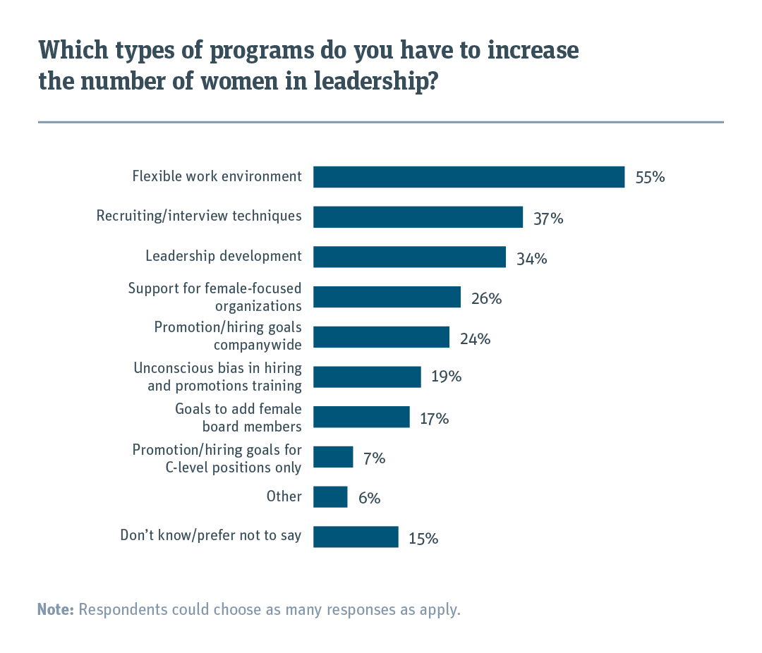 Bar chart showing the types of programs startups have in place to increase the number of women in leadership.