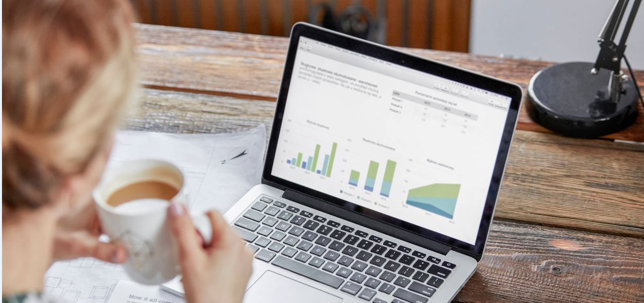 Lady reviewing charts on a laptop