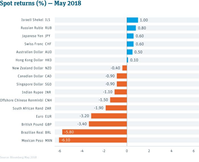 Currency Spot Returns Table -- May 2018